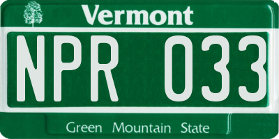 VT license plate NPR033