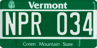 VT license plate NPR034