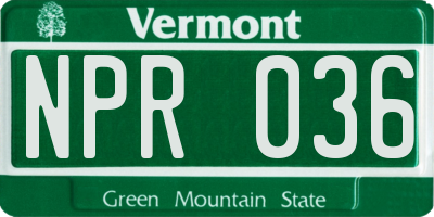 VT license plate NPR036