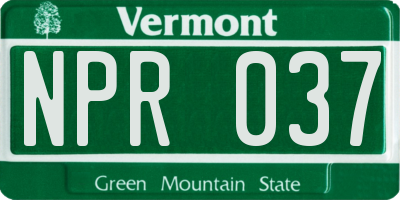 VT license plate NPR037