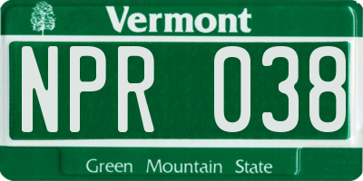 VT license plate NPR038