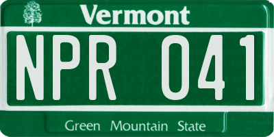 VT license plate NPR041