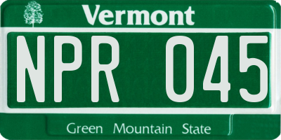 VT license plate NPR045