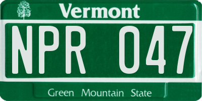 VT license plate NPR047