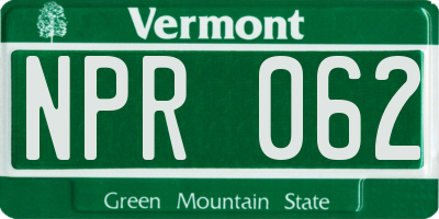 VT license plate NPR062