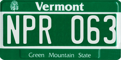VT license plate NPR063