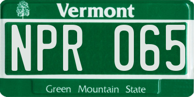 VT license plate NPR065