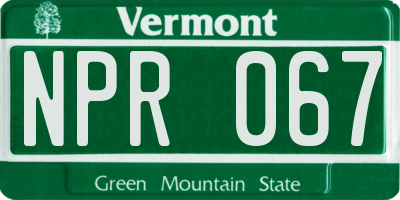 VT license plate NPR067