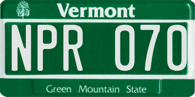 VT license plate NPR070