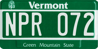 VT license plate NPR072