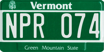 VT license plate NPR074