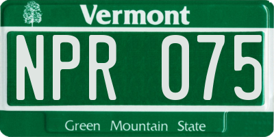 VT license plate NPR075