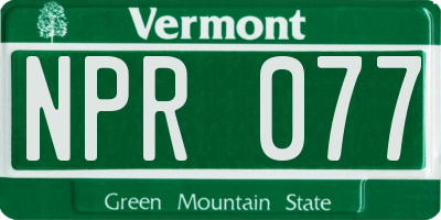 VT license plate NPR077