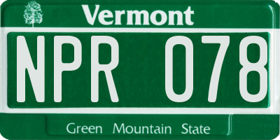 VT license plate NPR078