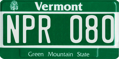 VT license plate NPR080