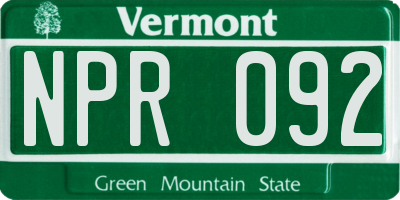 VT license plate NPR092