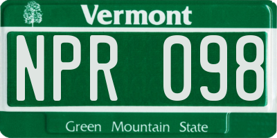 VT license plate NPR098
