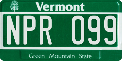 VT license plate NPR099