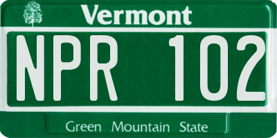 VT license plate NPR102