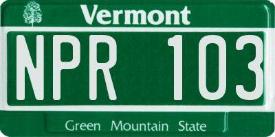 VT license plate NPR103