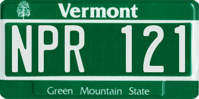 VT license plate NPR121