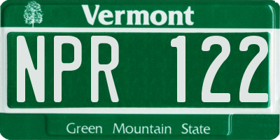 VT license plate NPR122