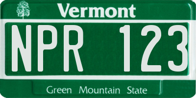 VT license plate NPR123