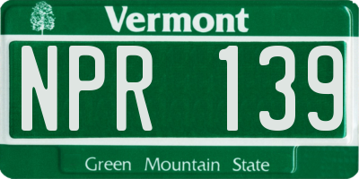 VT license plate NPR139