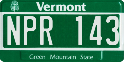 VT license plate NPR143