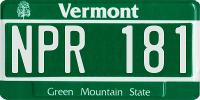 VT license plate NPR181