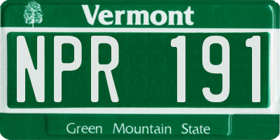 VT license plate NPR191