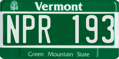VT license plate NPR193