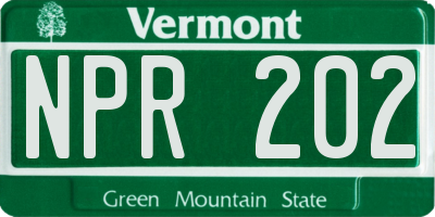 VT license plate NPR202