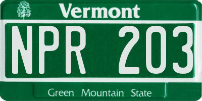 VT license plate NPR203
