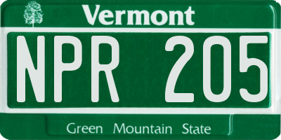 VT license plate NPR205