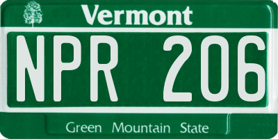 VT license plate NPR206