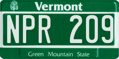 VT license plate NPR209