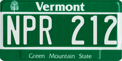 VT license plate NPR212