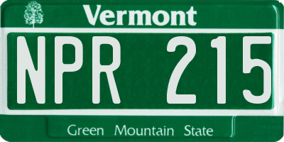 VT license plate NPR215