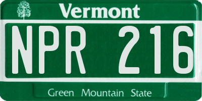 VT license plate NPR216