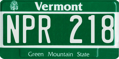VT license plate NPR218