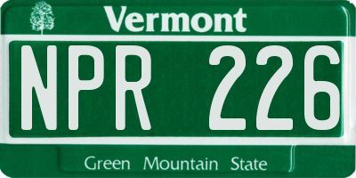 VT license plate NPR226