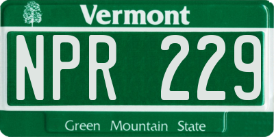 VT license plate NPR229