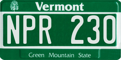 VT license plate NPR230