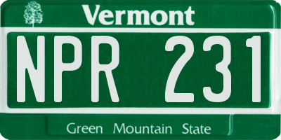 VT license plate NPR231
