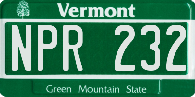 VT license plate NPR232