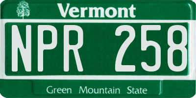 VT license plate NPR258