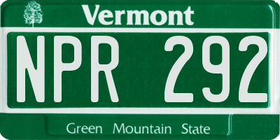 VT license plate NPR292