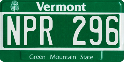 VT license plate NPR296
