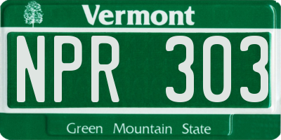 VT license plate NPR303